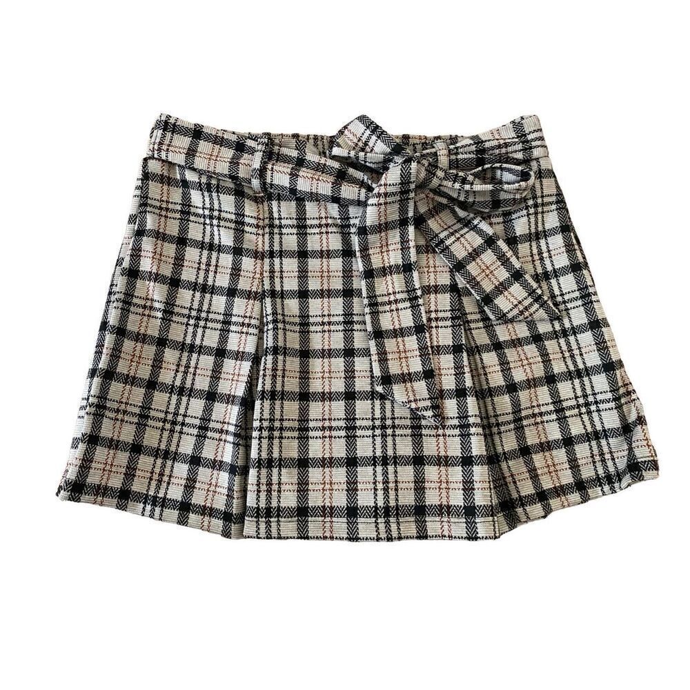 Haute Monde Belted Plaid Mini Skort Pleated Tennis Summer